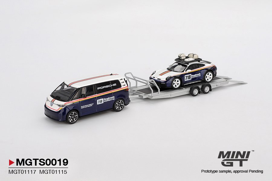 MINI GT #1117 — Porsche 911 Dakar #718 / Volkswagen ID. Buzz Porsche Centrum Gelderland Roughroads Set - Image 4