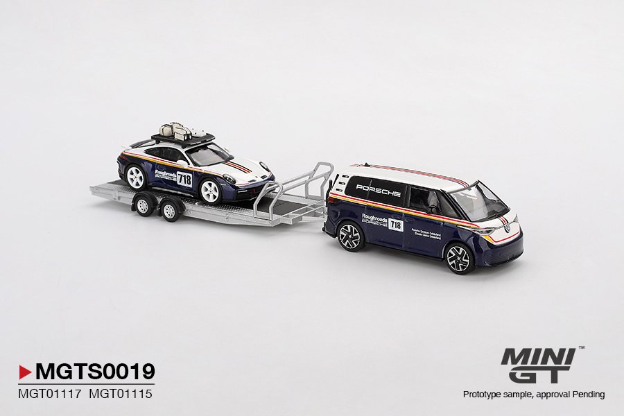 MINI GT #1117 — Porsche 911 Dakar #718 / Volkswagen ID. Buzz Porsche Centrum Gelderland Roughroads Set - Image 7