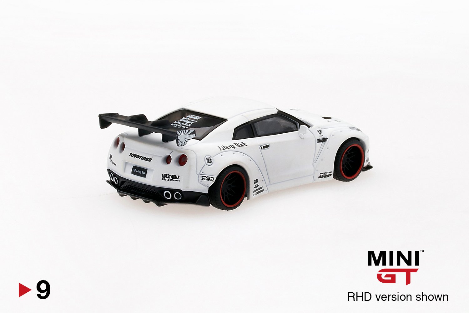 MINI GT #9 — LB★WORKS Nissan GT-R (R35) Type 1, Rear Wing Ver 1 Matte White LHD version - MGT00009-L RHD version - MGT00009-R - Image 4