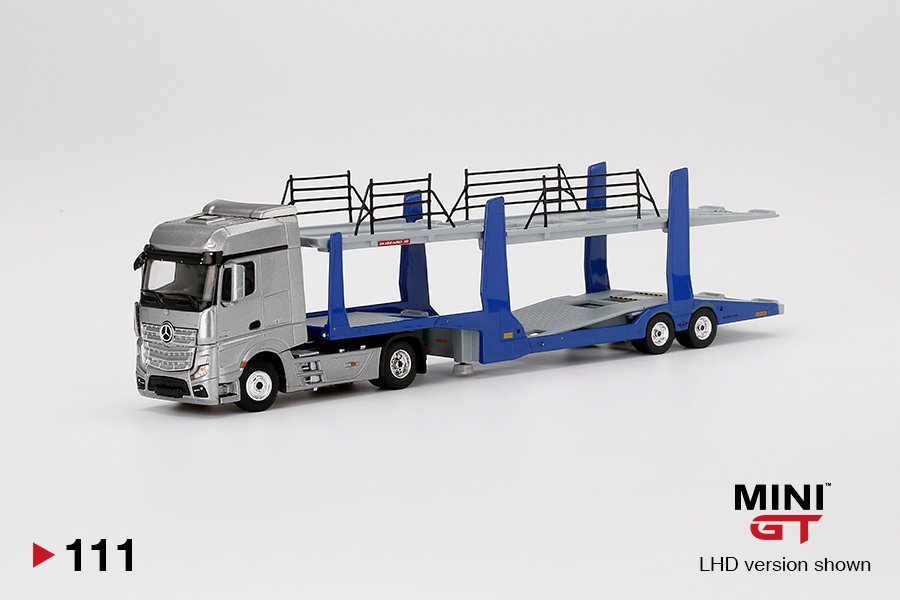 MINI GT #111 — Mercedes-Benz Actros w/ car carrier trailer LHD - MGT00111-L RHD - MGT00111-R *** The 6 model cars are not included. Display shown for reference only*** - Image 3