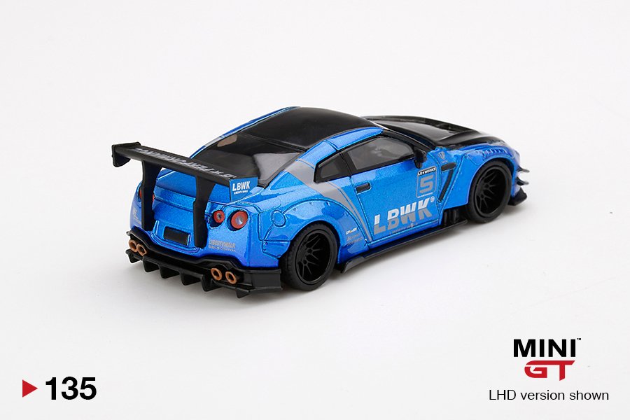 MINI GT #135 — LB WORKS Nissan GT-R (R35) Type 2, Rear Wing Version 3, LB Work Livery 2.0 Blue - Image 4