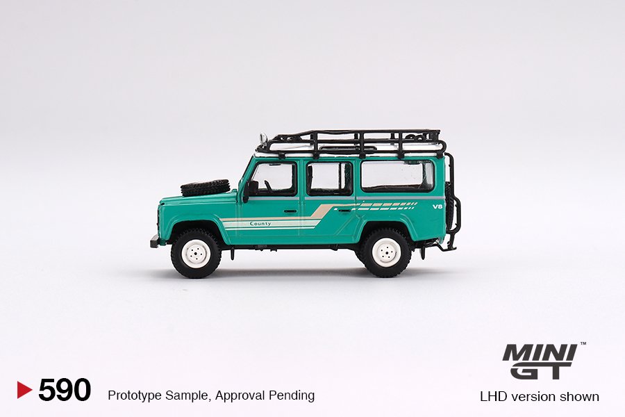 MINI GT #590 — Land Rover Defender 110 1985 County Station Wagon Trident Green LHD / RHD version available - Image 5