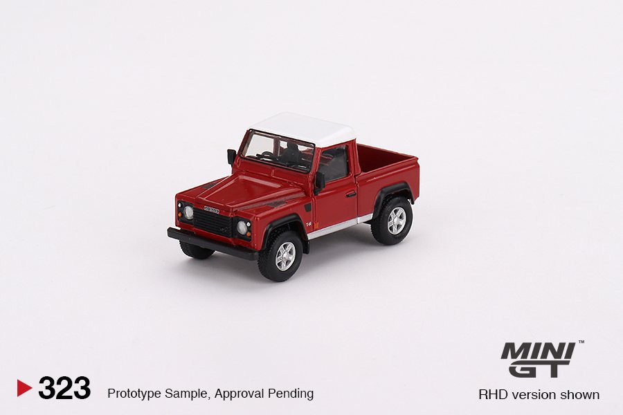MINI GT #323 — Land Rover Defender 90 Pickup Masai Red - Image 3