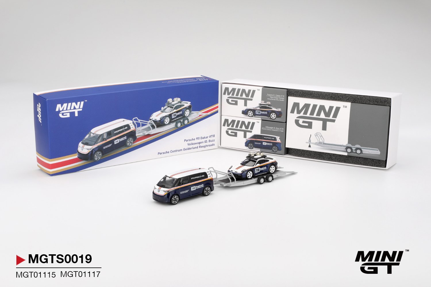 MINI GT #1117 — Porsche 911 Dakar #718 / Volkswagen ID. Buzz Porsche Centrum Gelderland Roughroads Set - Image 3
