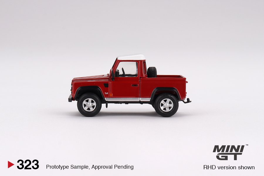 MINI GT #323 — Land Rover Defender 90 Pickup Masai Red - Image 5