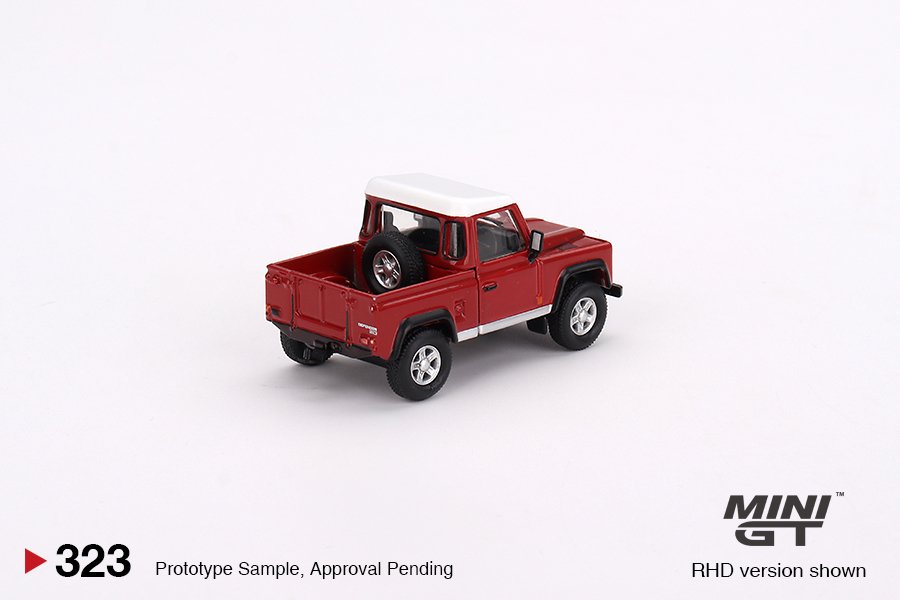 MINI GT #323 — Land Rover Defender 90 Pickup Masai Red - Image 4