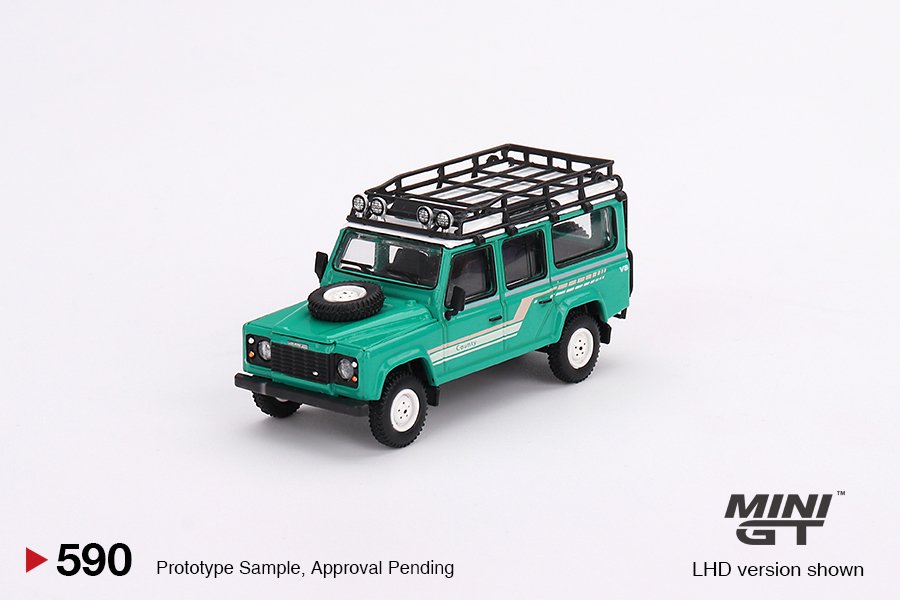 MINI GT #590 — Land Rover Defender 110 1985 County Station Wagon Trident Green LHD / RHD version available - Image 3